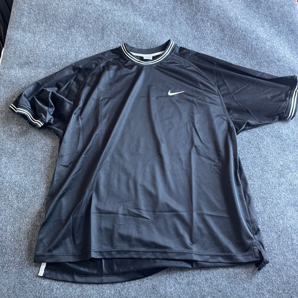 Vintage Nike Mesh Jersey Shirt Mens XL Black White Striped Center Swoosh Raglan